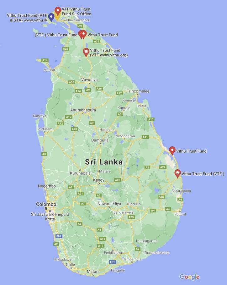 Vithu Trust Fund Project Areas in Sri Lanka